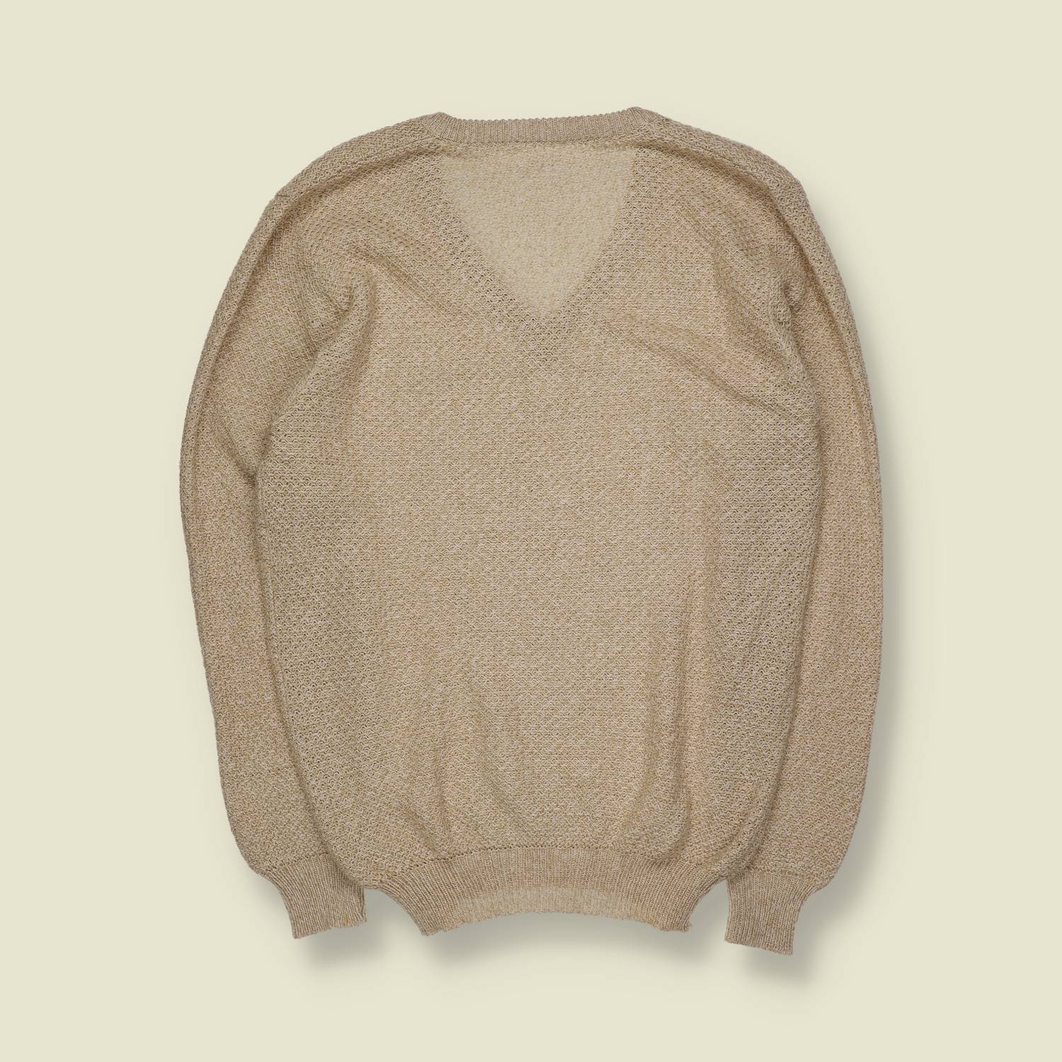 1970s | V-Neck Knit | Beige – XS