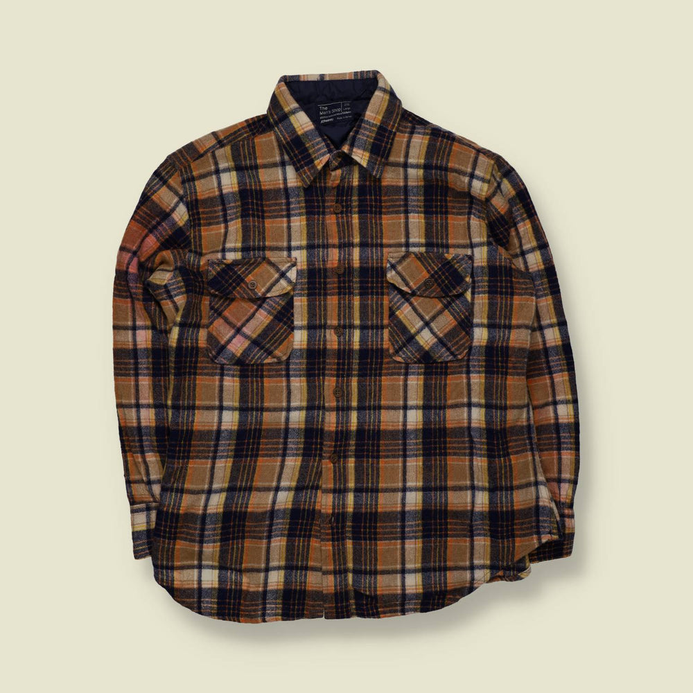 1980s | JC Penney | Plaid Flannel Shirt | Tan & Navy – M