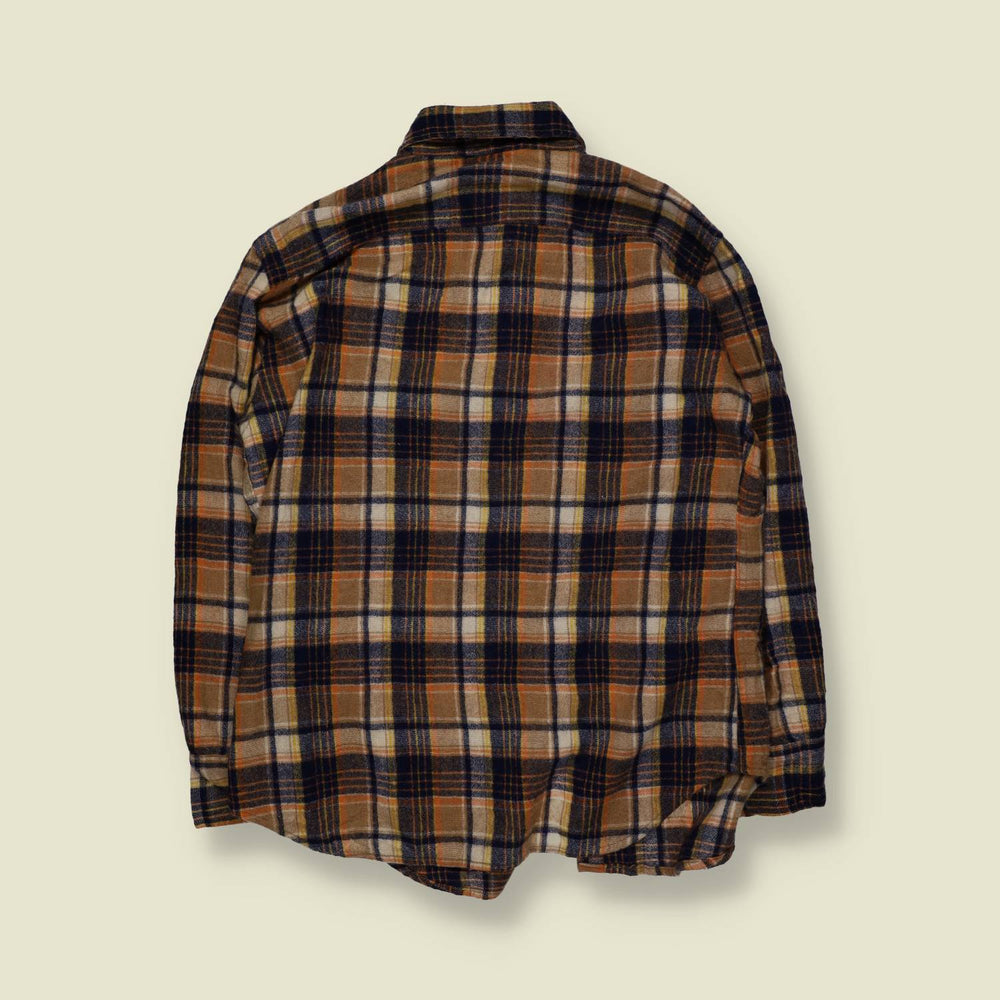 1980s | JC Penney | Plaid Flannel Shirt | Tan & Navy – M