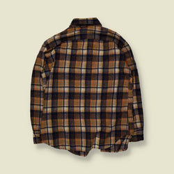 1980s | JC Penney | Plaid Flannel Shirt | Tan & Navy – M