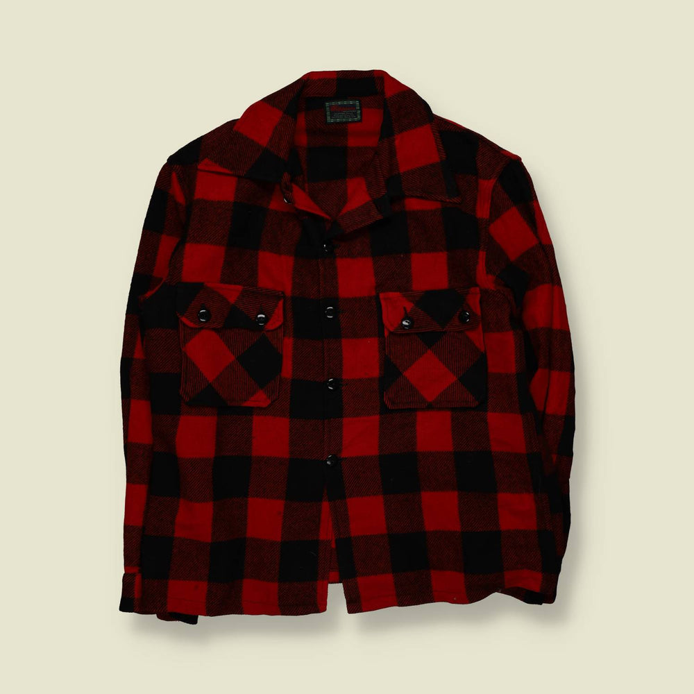 1950s | Chippewa | Buffalo Plaid Wool Overshirt | Red & Black – L