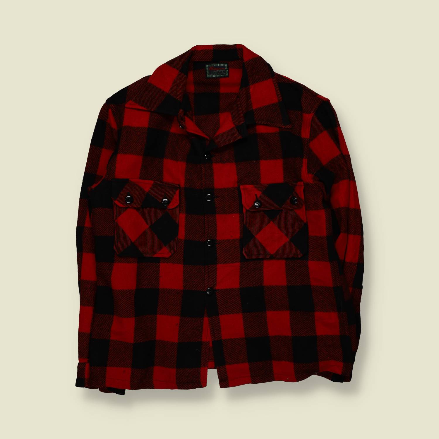 1950s | Chippewa | Buffalo Plaid Wool Overshirt | Red & Black – L