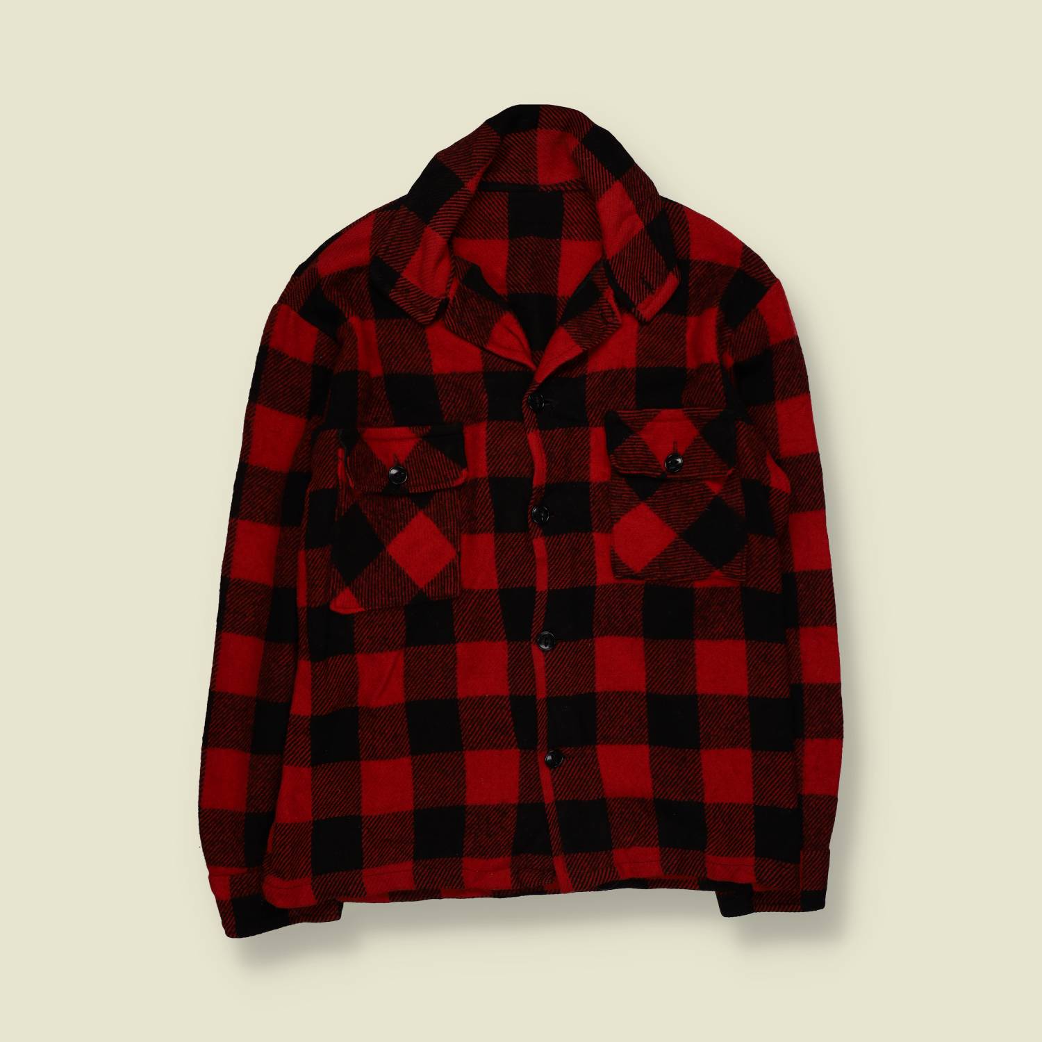 1960s | Buffalo Plaid | Wool Shirt | Red & Black – S