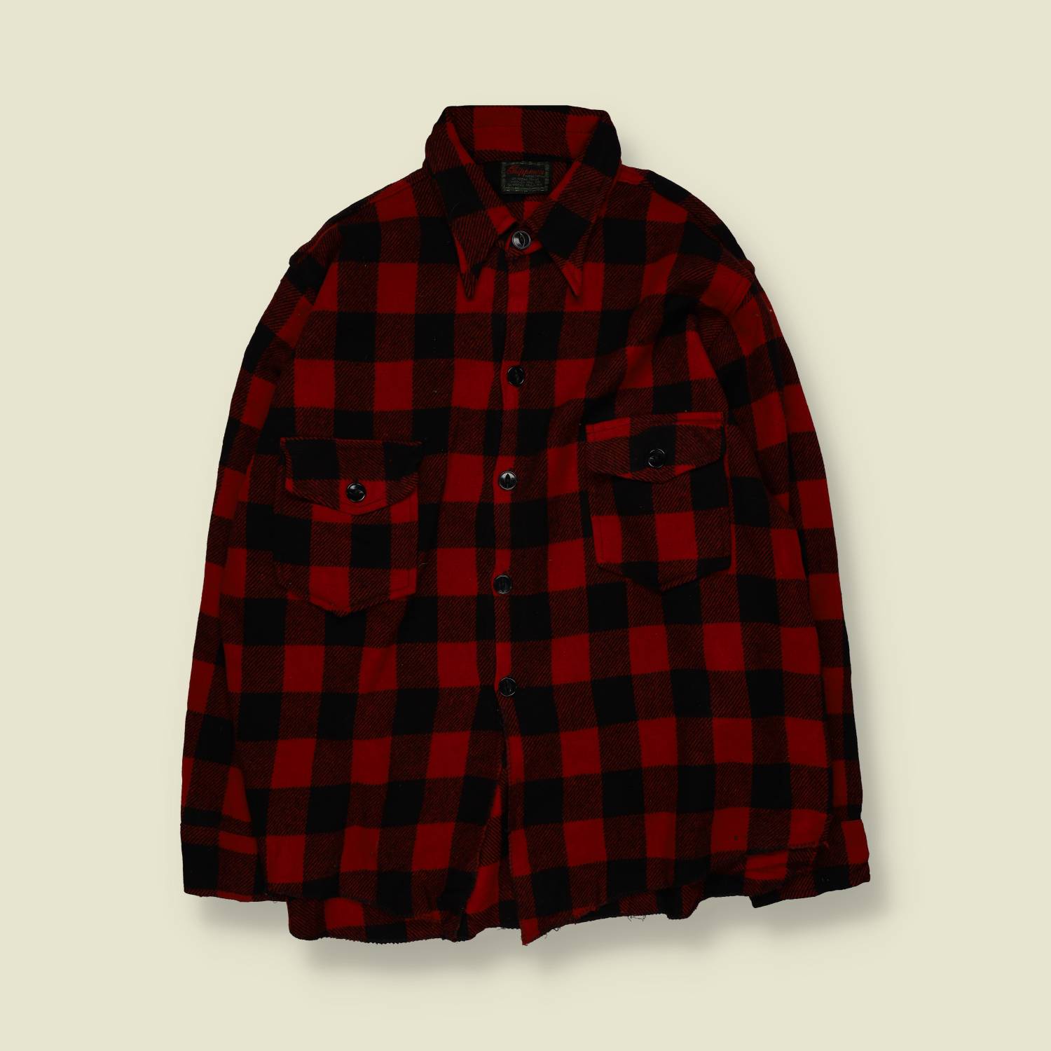 1930s–1940s | Chippewa | Buffalo Plaid Wool Overshirt | Red & Black – L