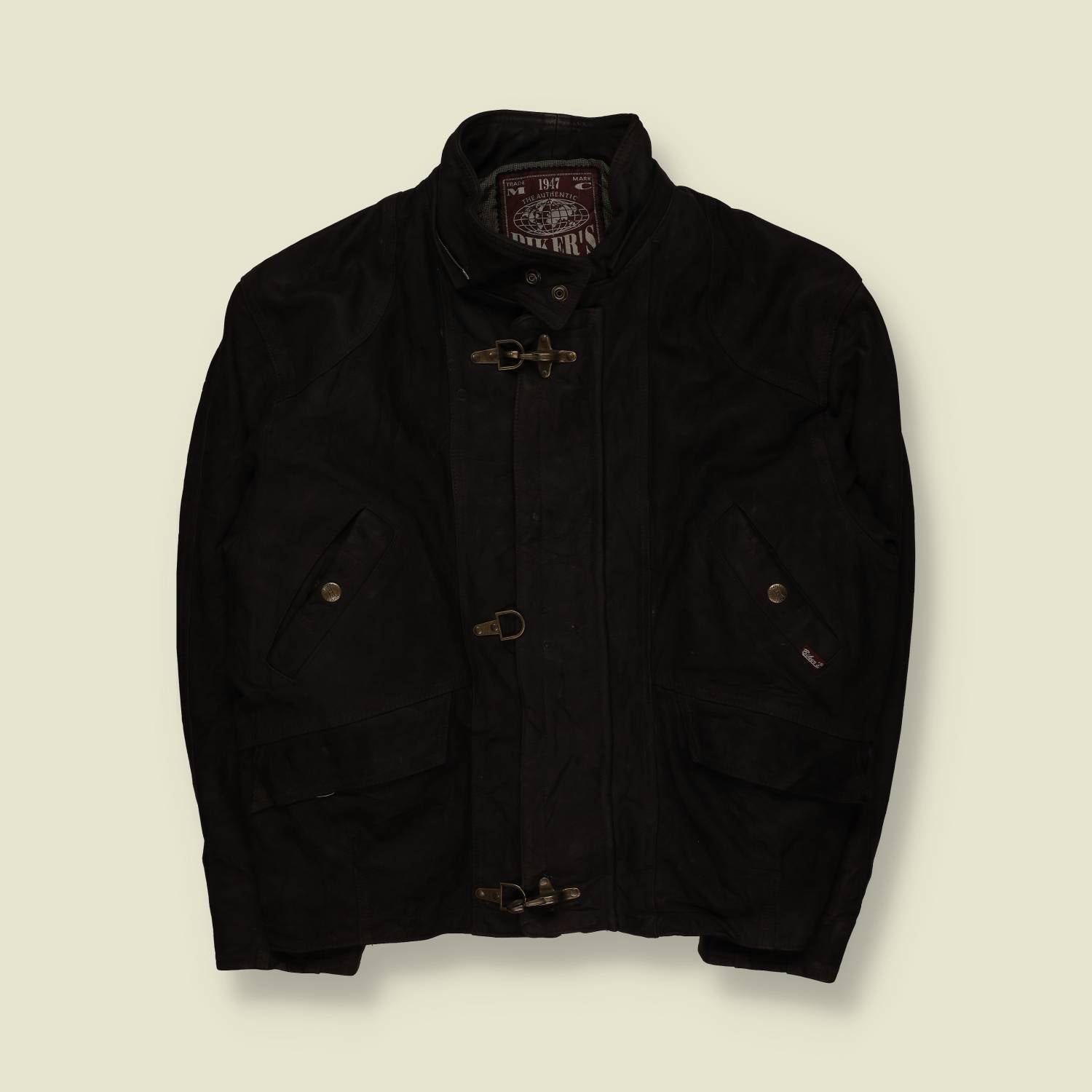 1980s | Bikers | Leather Fireman Clasp Jacket | Black – XXL