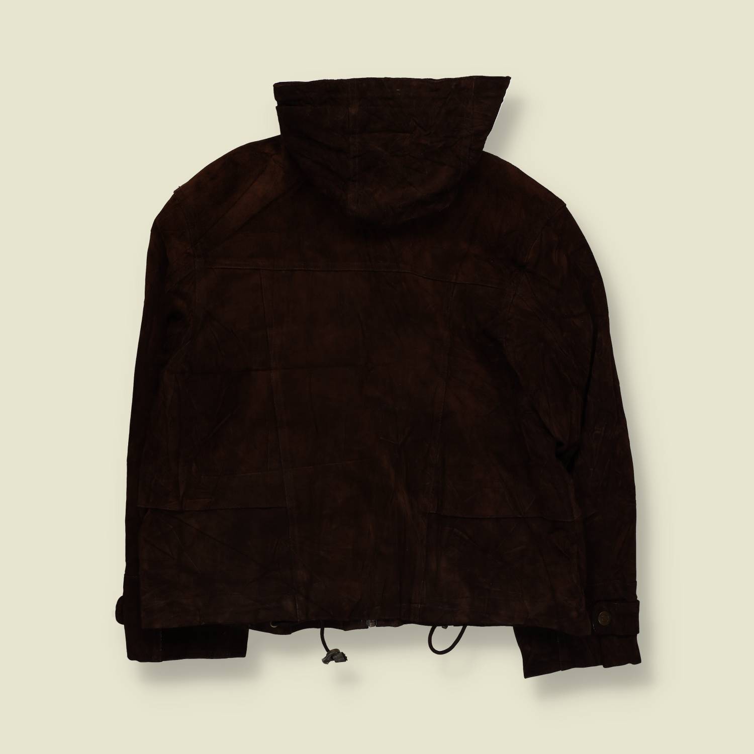 1980s | Suede Fireman Clasp Hooded Jacket | Brown – L