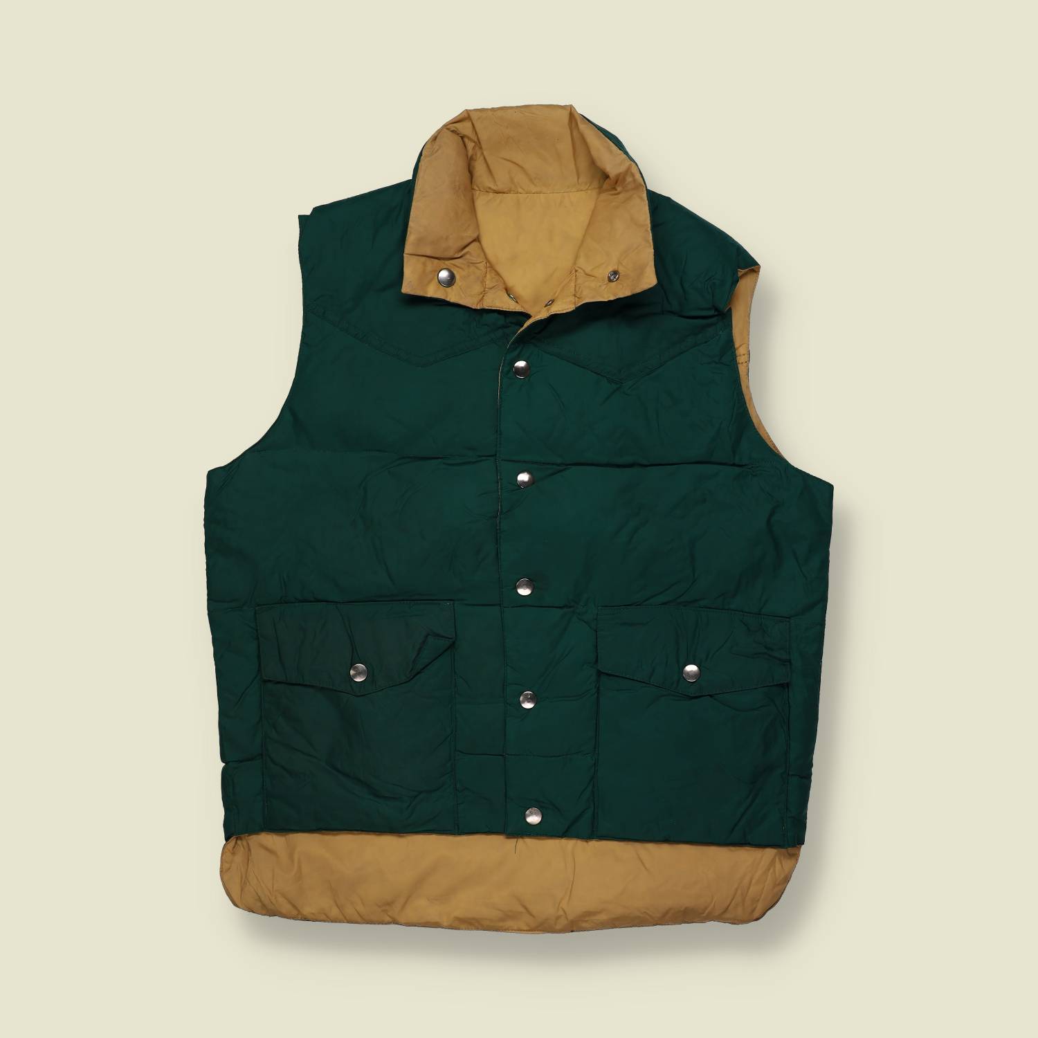 1970s | Western Quilted Gilet | Green & Tan – M