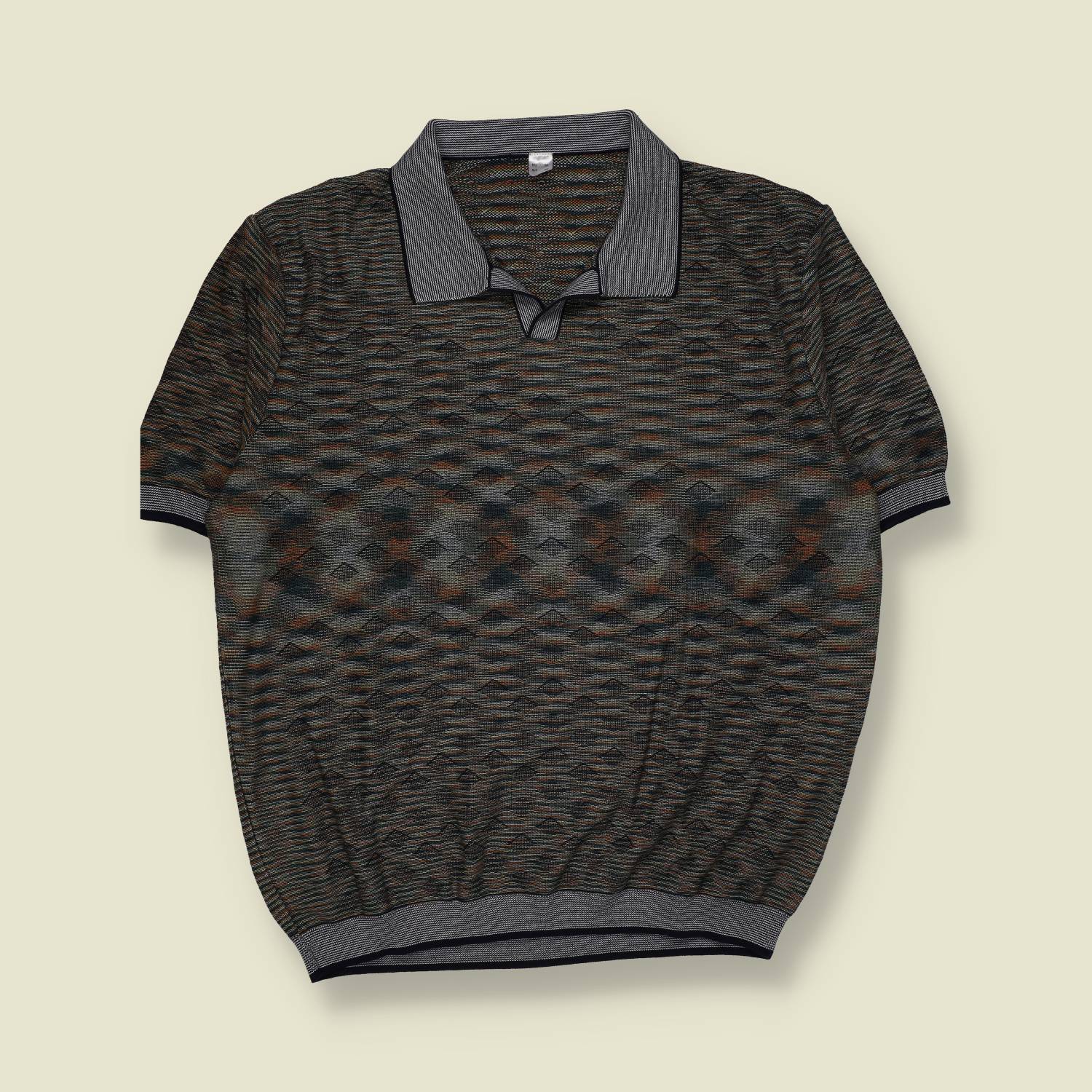 1980s | Textured Knit Polo | Short Sleeve – Multi Tone - XL