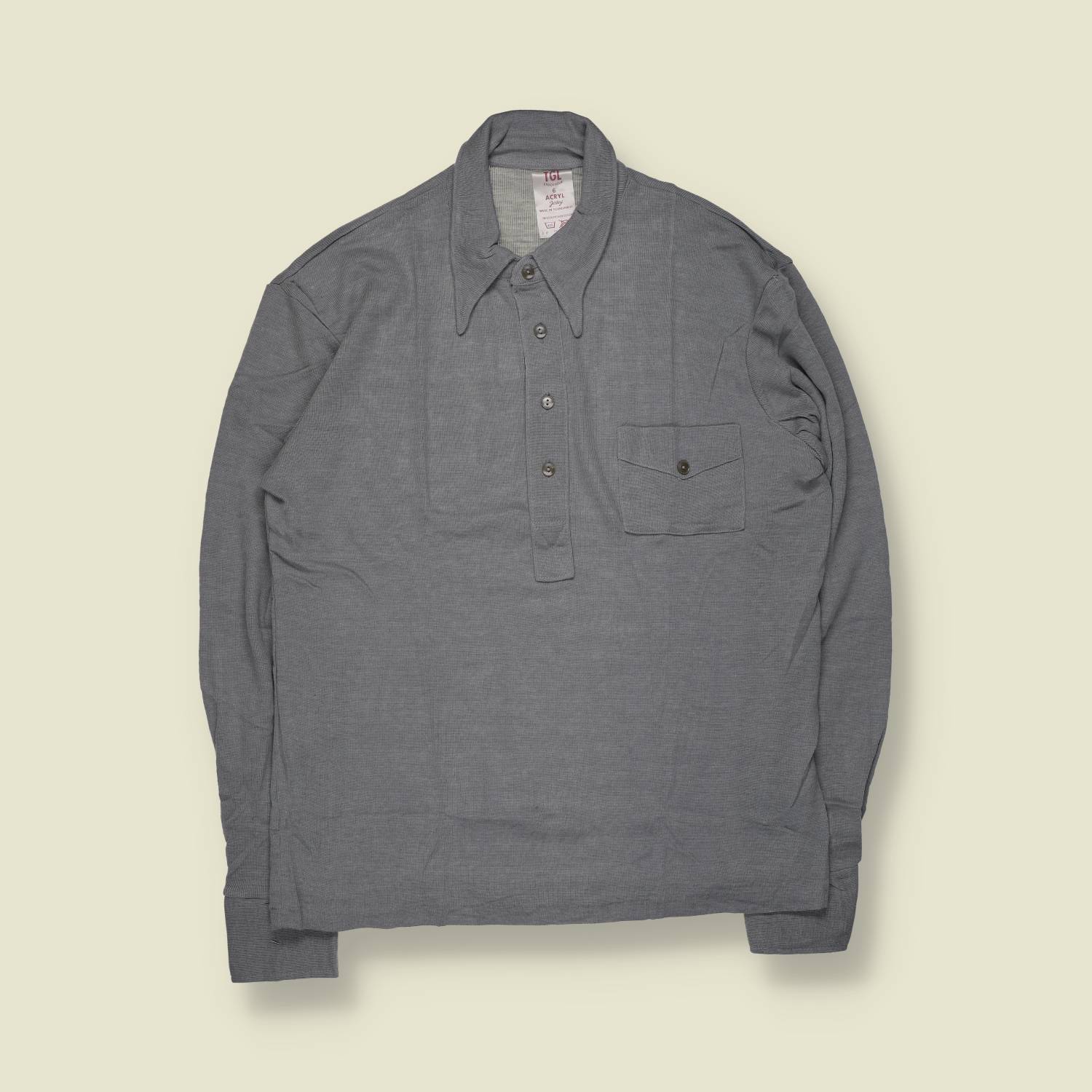 1970s | TGL | Deadstock Long Sleeve Polo – Grey | Made In Scandinavia - M