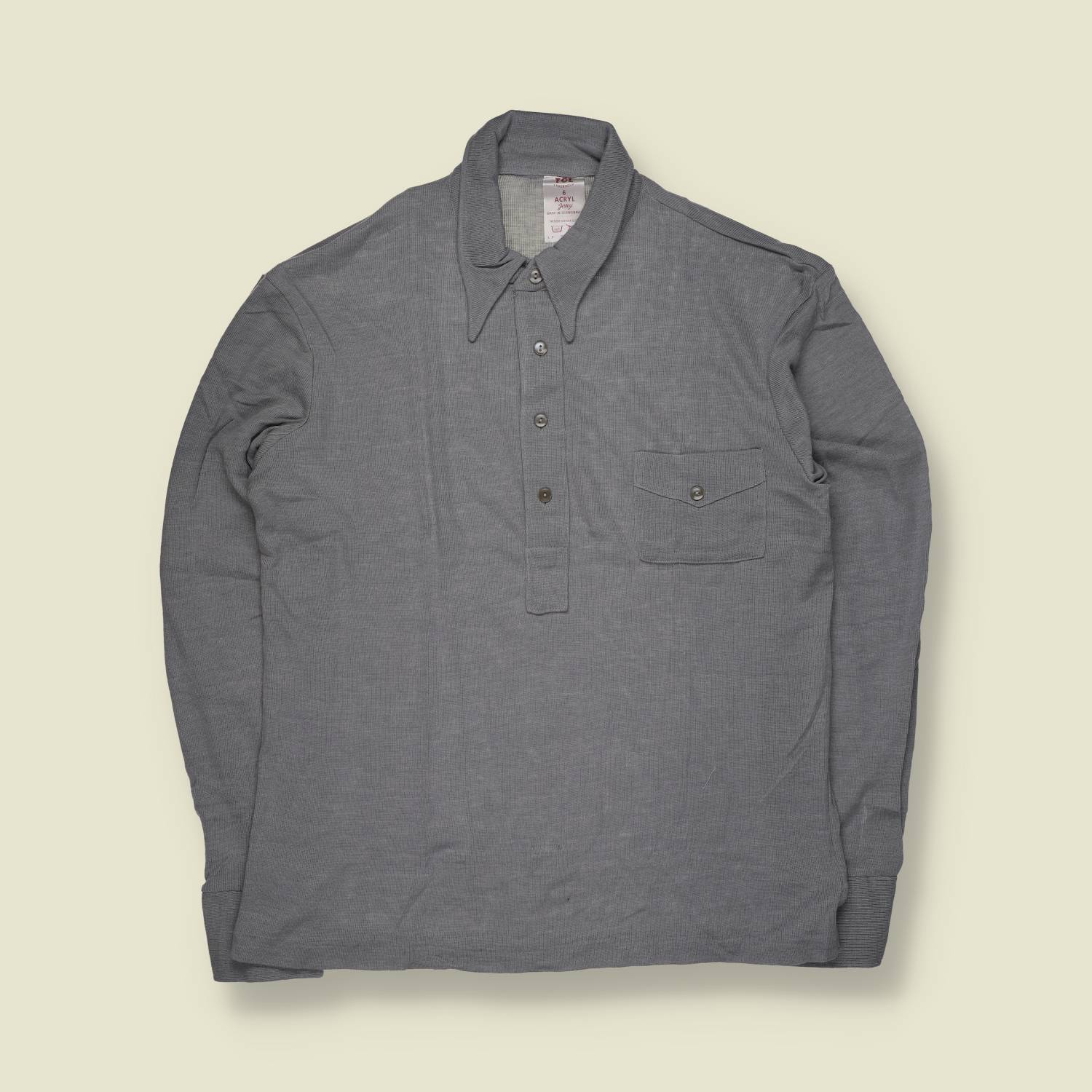 1970s | TGL | Long Sleeve Polo – Grey | Made In Scandinavia - M