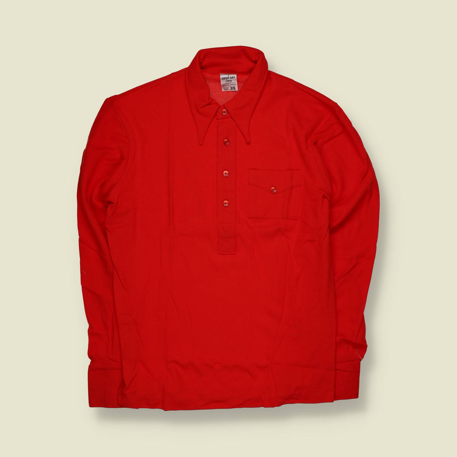 1970s | TGL | Deadstock Long Sleeve Polo – Red | Made In Sweden - XS