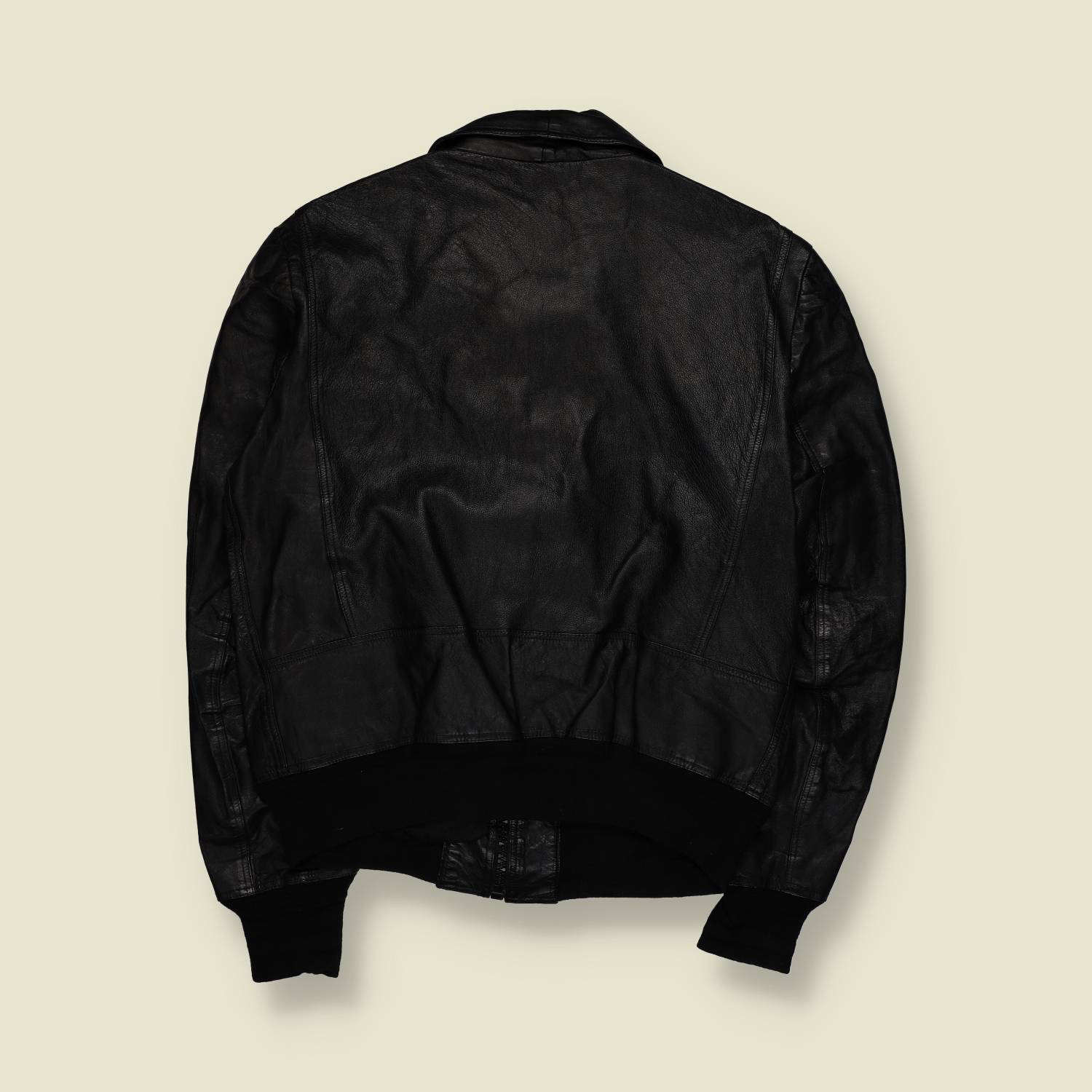 1970s | Leather Bomber Jacket | Western Style | Black - S