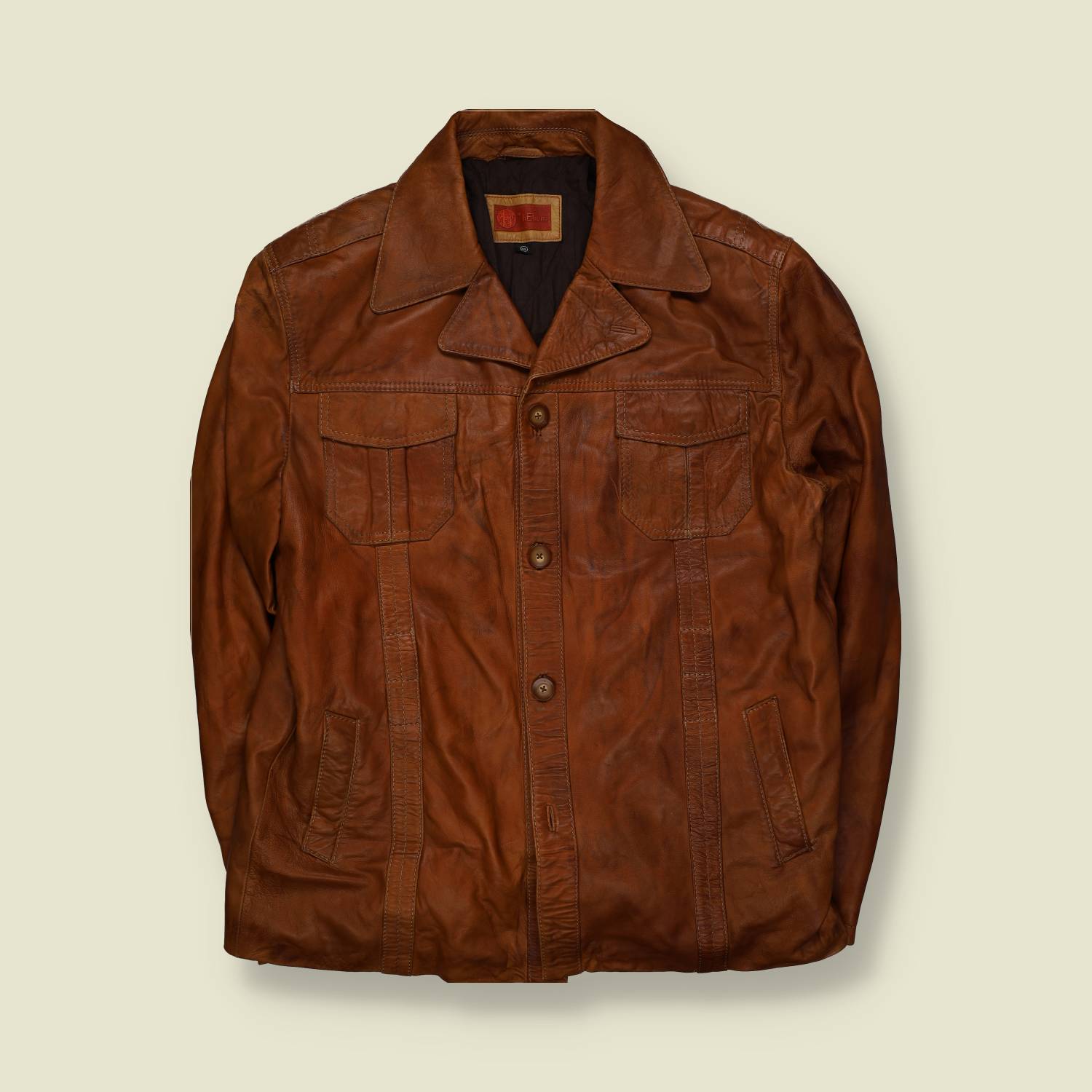 1990s | Leather Coat | 1970s Style | Tan Brown - L