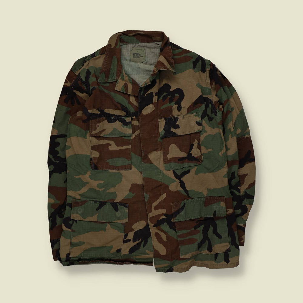 1980s–1990s | OG-107 Field Shirt |  Woodland Camouflage BDU Field Shirt - M