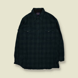 1960s | Pendleton | Button Front Shirt | Deep Green | Made In USA - XXL