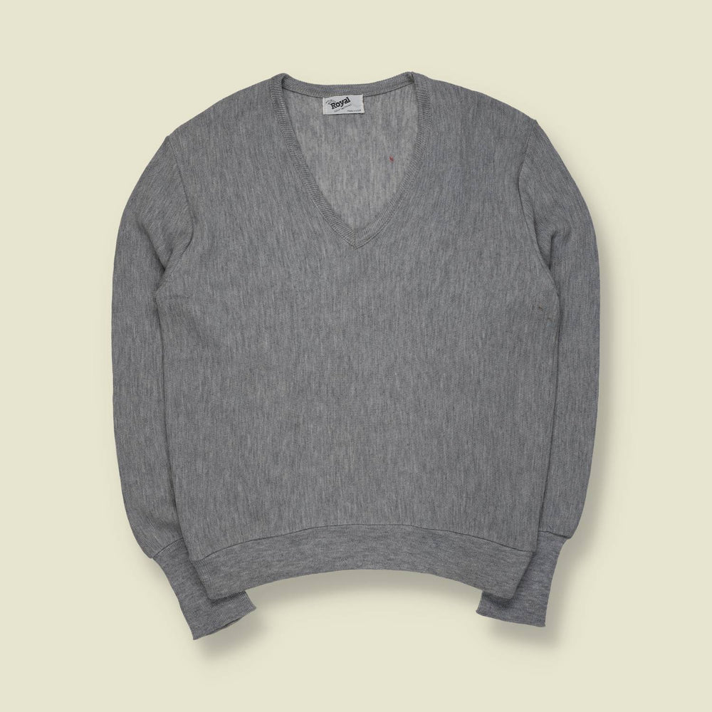 1970s | Royal Golf | V-Neck Jumper | Grey | Made In USA – S