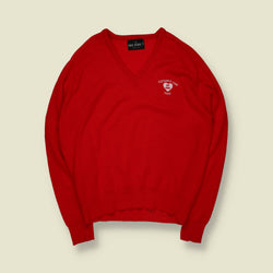 1970s | Pine State | V-Neck Knit | Red | Made In USA – L