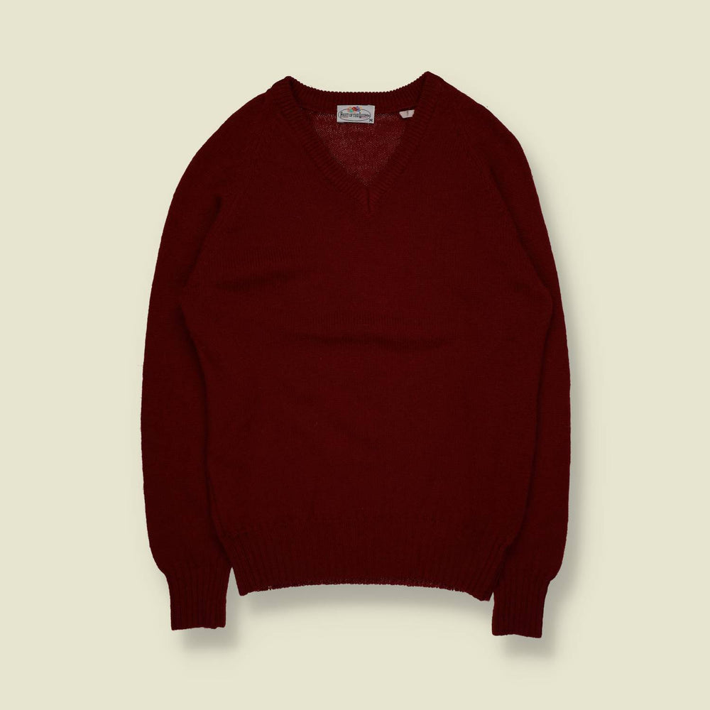 1980s | Fruit Of The Loom | V-Neck Jumper | Red – XS