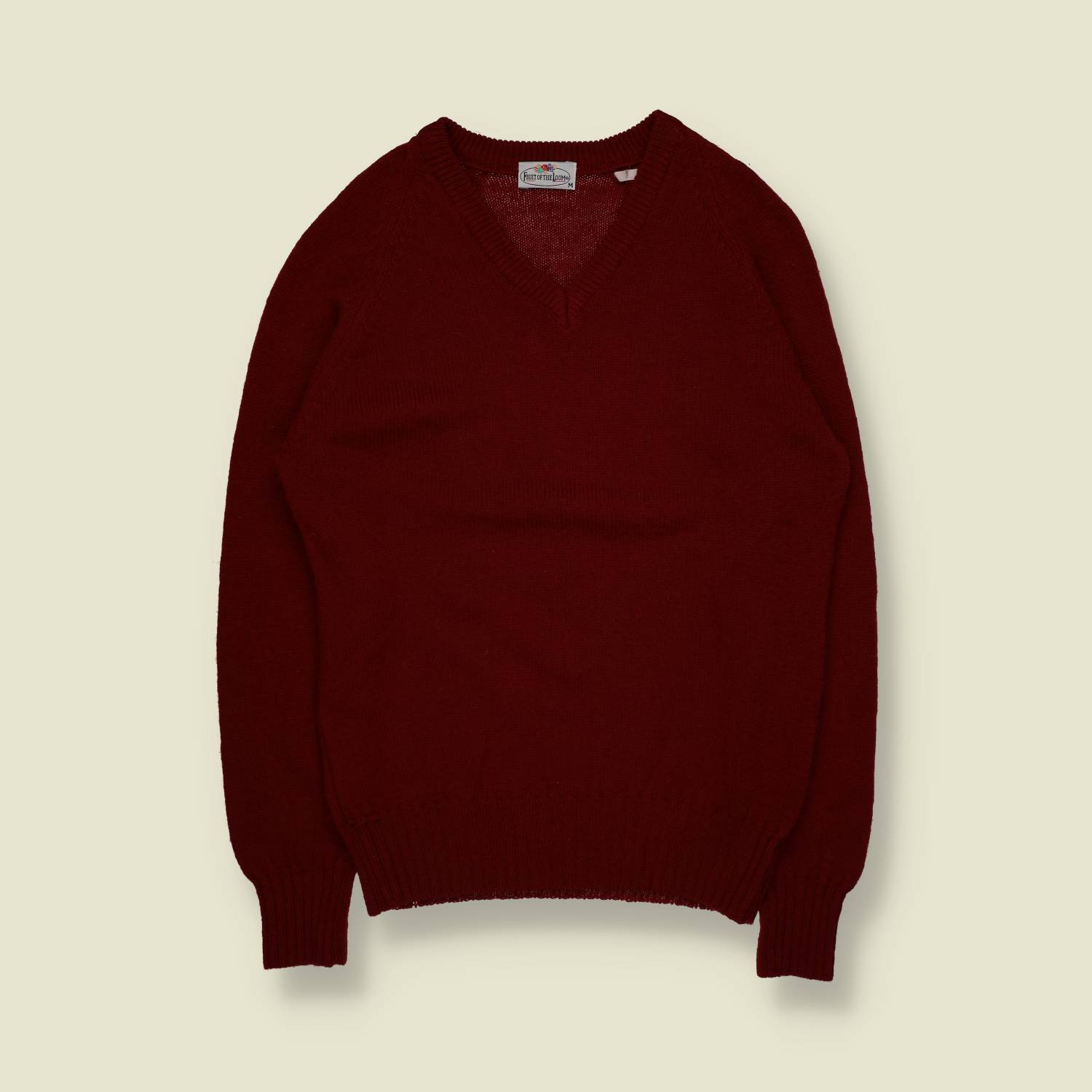 1980s | Fruit Of The Loom | V-Neck Jumper | Red – XS