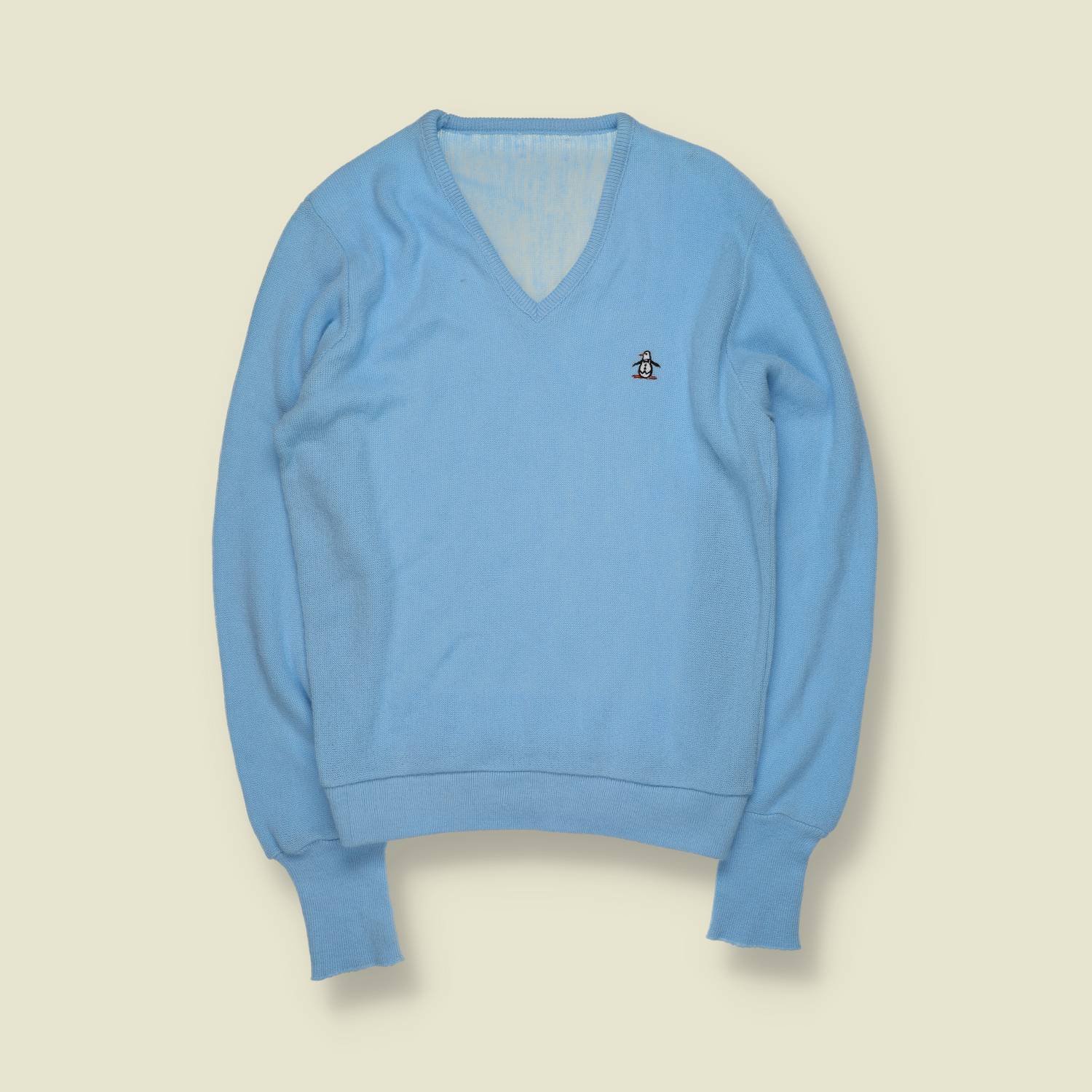 1970s | Penguin | V-Neck Knit | Sky Blue – XS