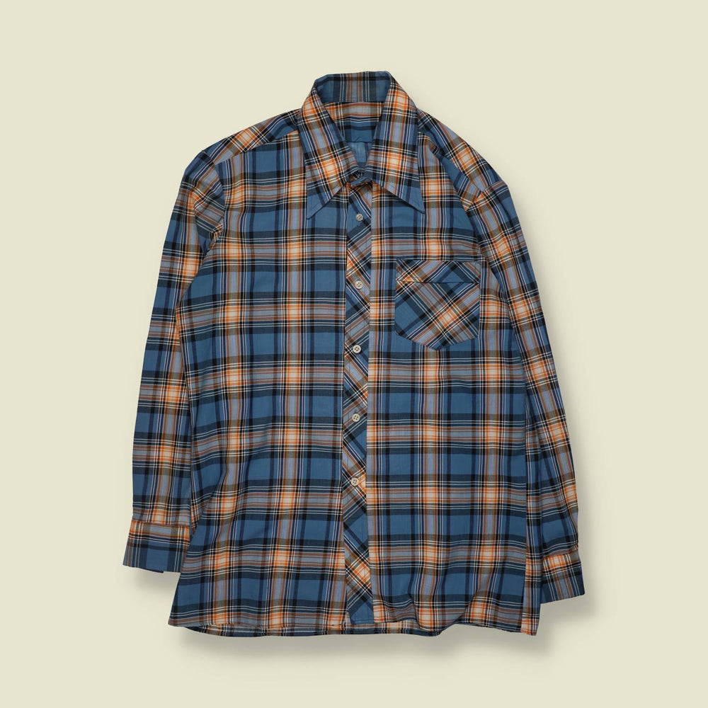 1970s | Plaid Shirt | Blue And Orange - M