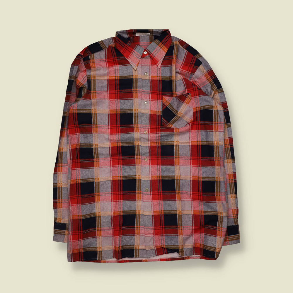 1970s | Flannel Shirt | Red And Blue - XL