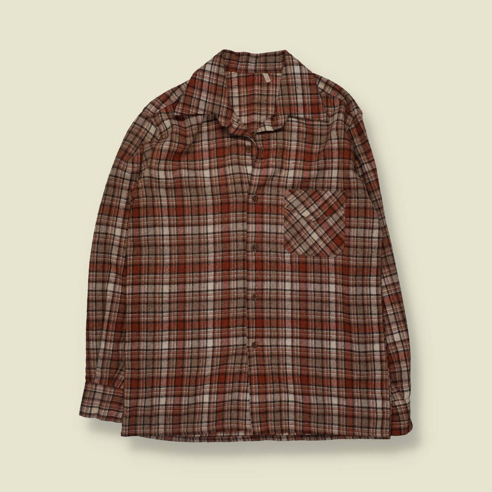 1970s | Wool Blend Flannel Shirt | Rust And Brown - M