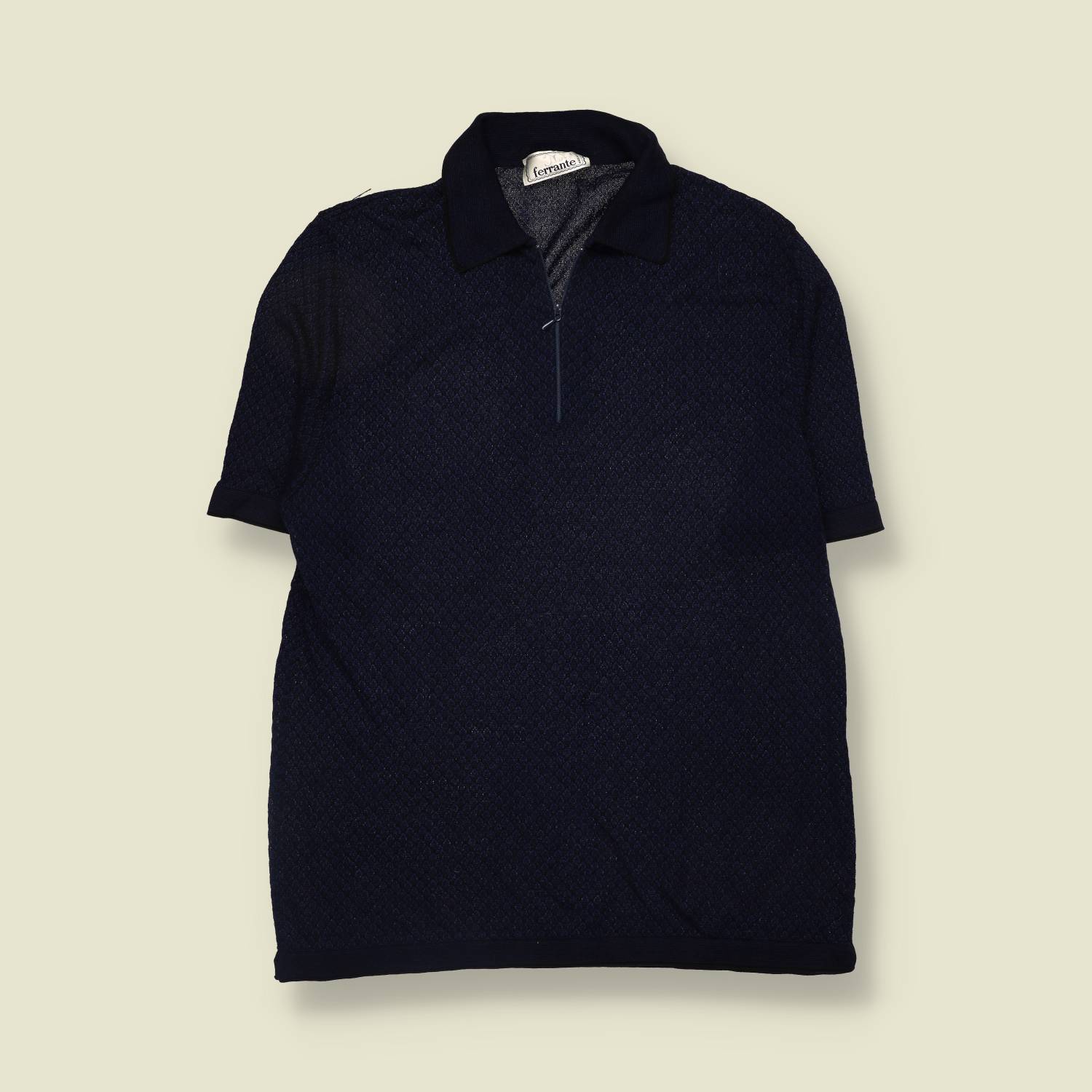 1980s | Ferrante | Knit Polo Shirt | Navy - XS