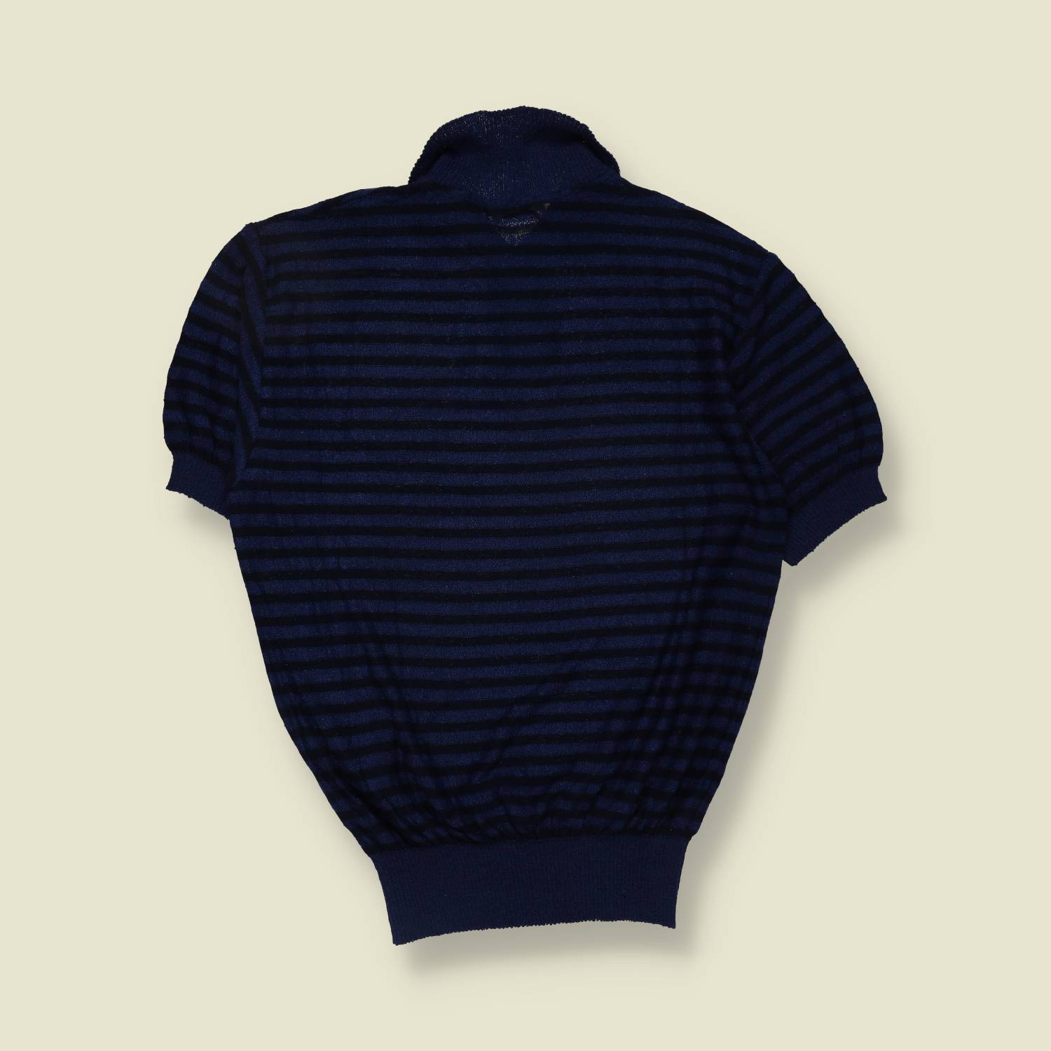 1970s | Made In Italy | Knit Polo Shirt | Navy And Black - S