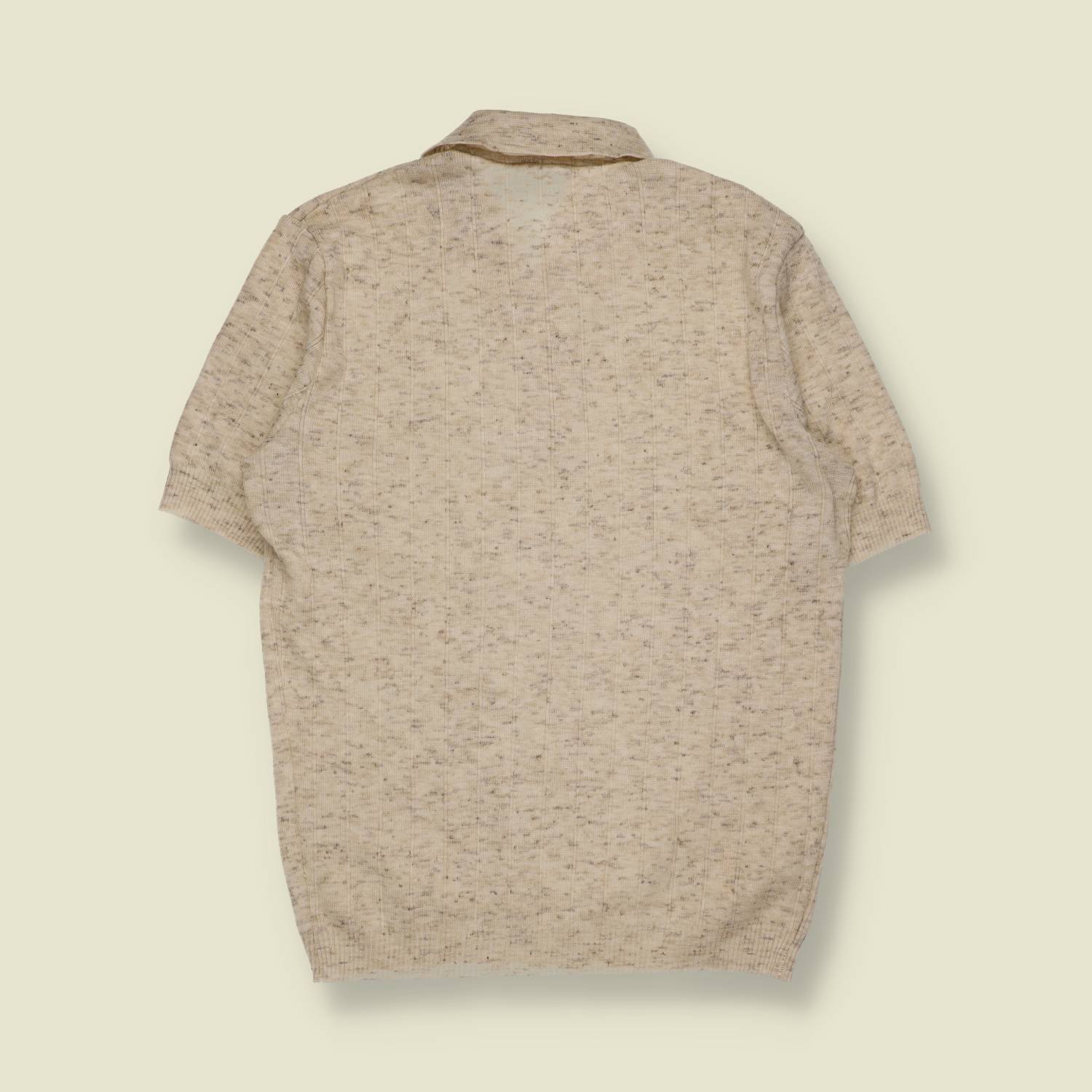 1970s | Made In GDR | Knit Polo Shirt | Oatmeal Fleck - S