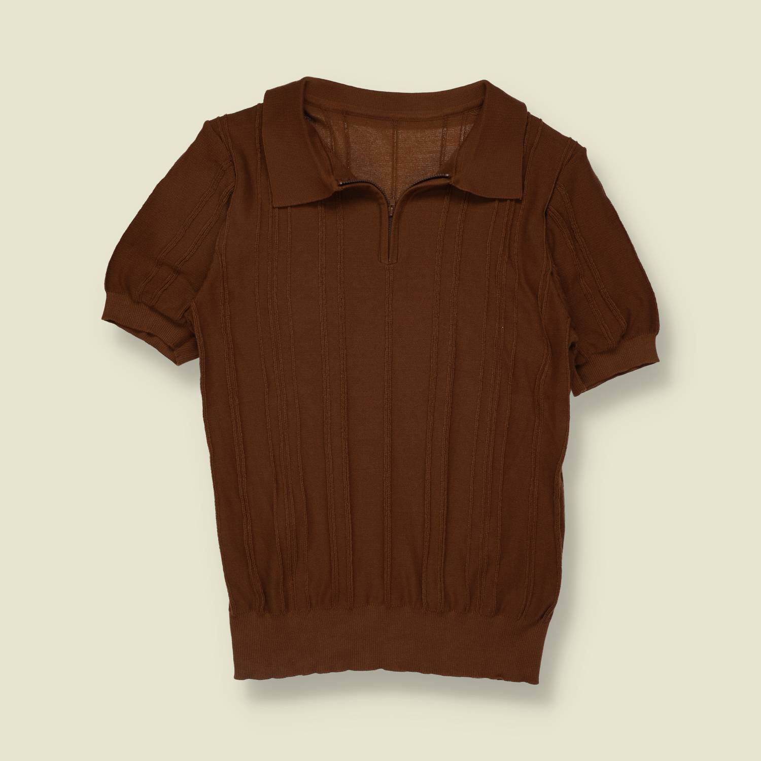 1980s | Knit Polo Shirt | Brown - XS