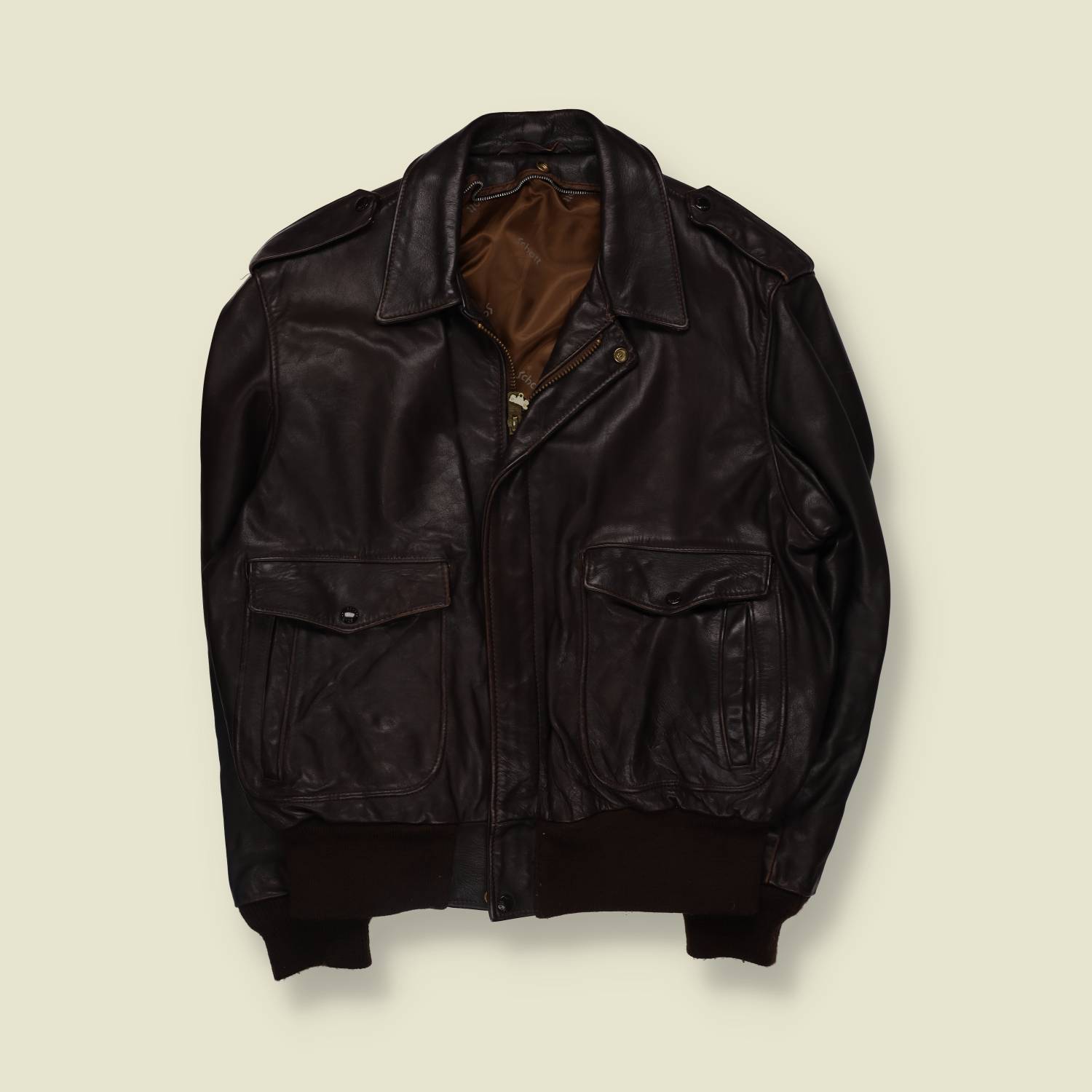 1980s | Schott | Leather Bomber Jacket | Brown - XXL