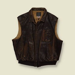 1980s | Avirex | Made In USA | B-9 Leather Vest | Brown - XXXL