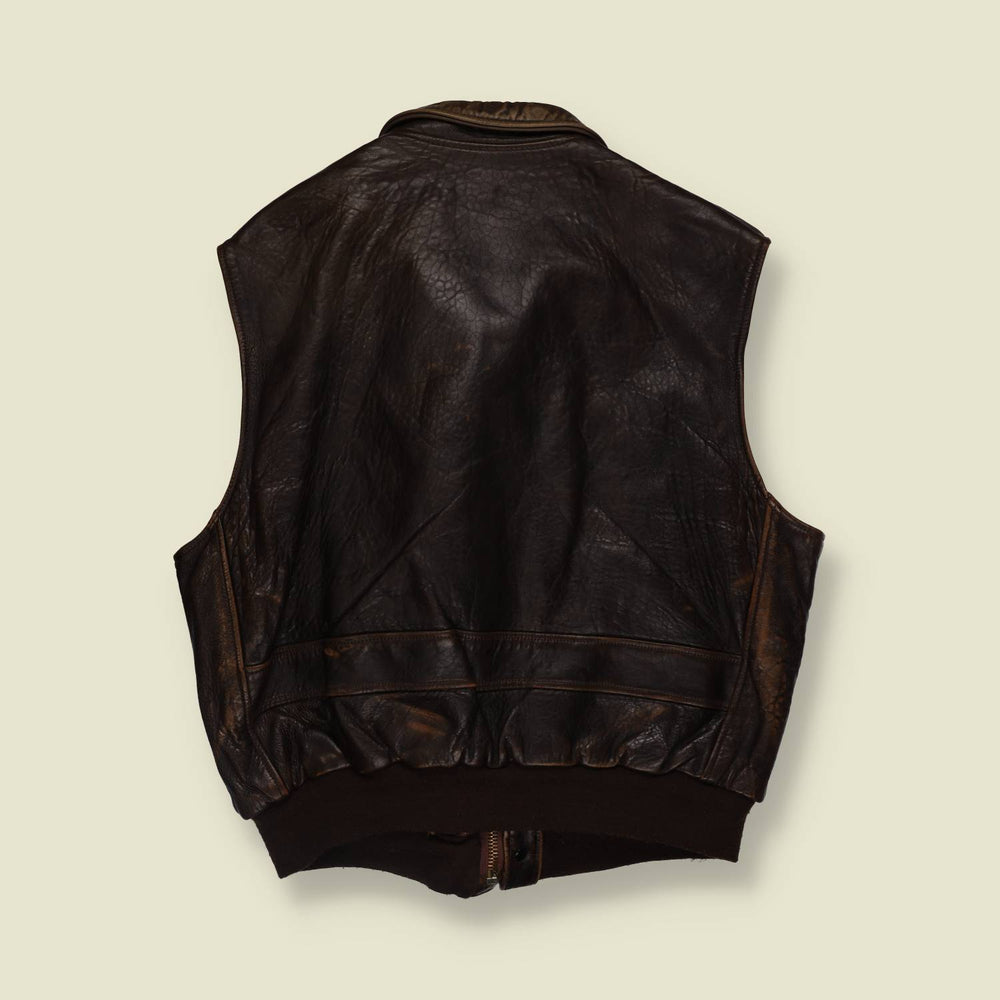 1980s | Avirex | Made In USA | B-9 Leather Vest | Brown - XXXL