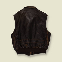 1980s | Avirex | Made In USA | B-9 Leather Vest | Brown - XXXL