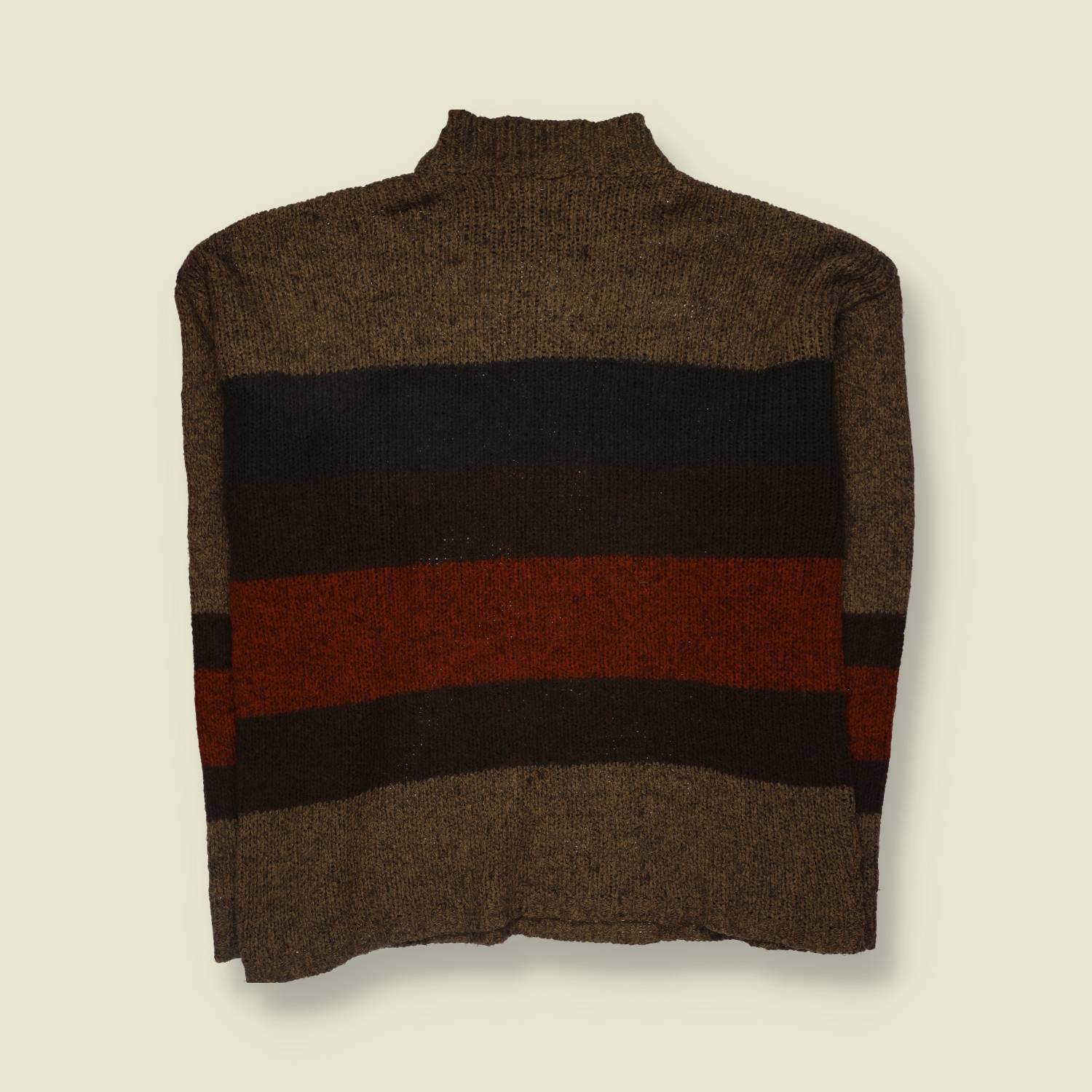 1980s | Yves Saint Laurent | Made In Italy | Striped Knit Jumper | Brown - XL