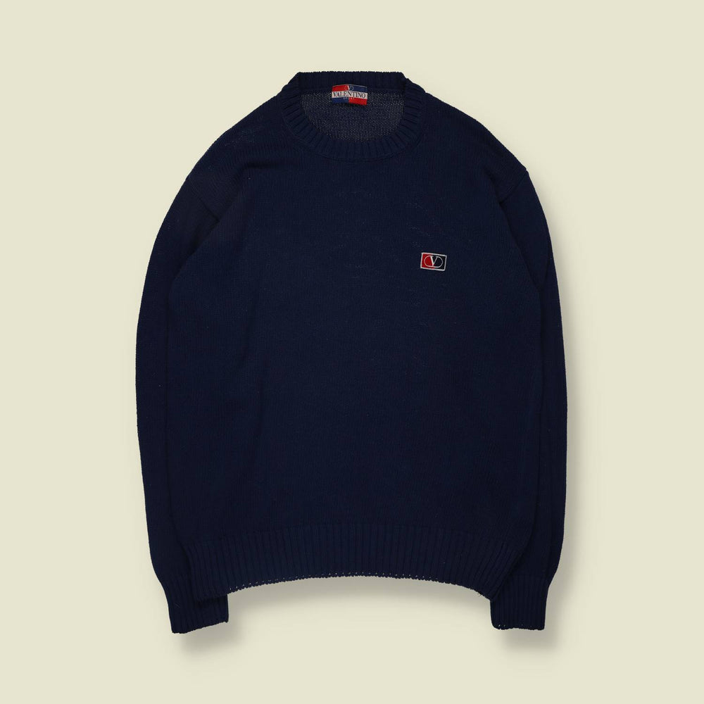 1990s | Valentino | Made In Italy | Knit Jumper | Navy - XL