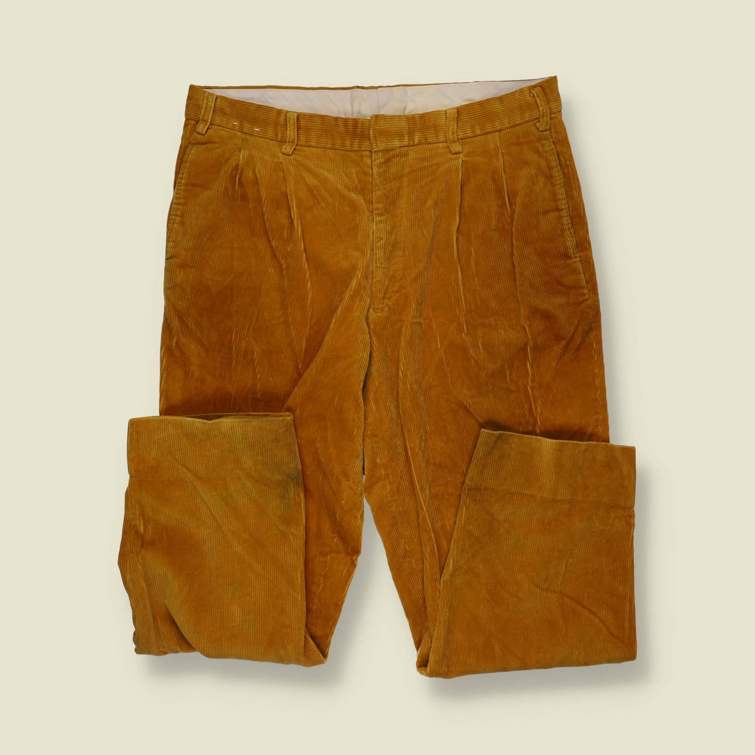 1990s | New And Old | Pleated Corduroy Trousers | Tan - w36