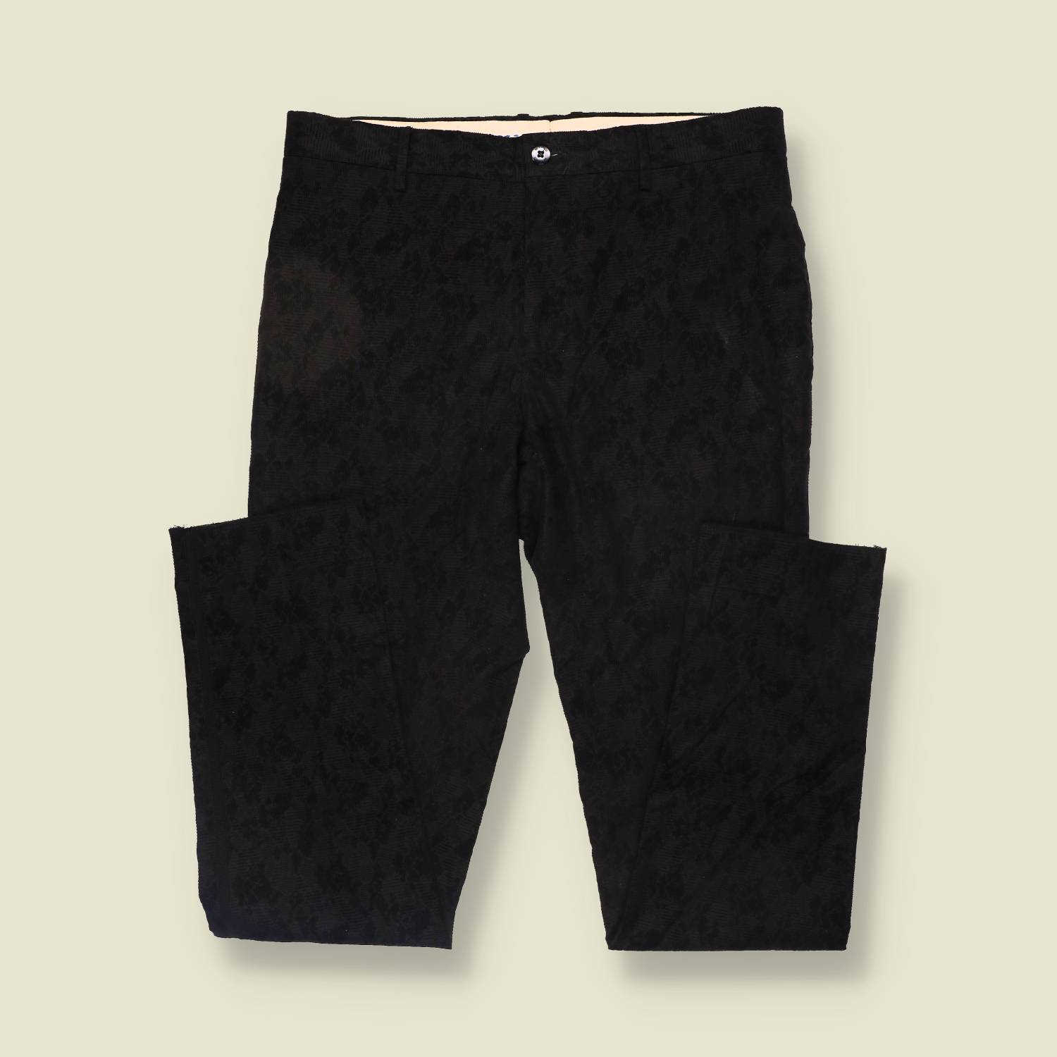 1990s–2000s | Etro | Made In Italy | Patterned Corduroy Trousers | Black - w32