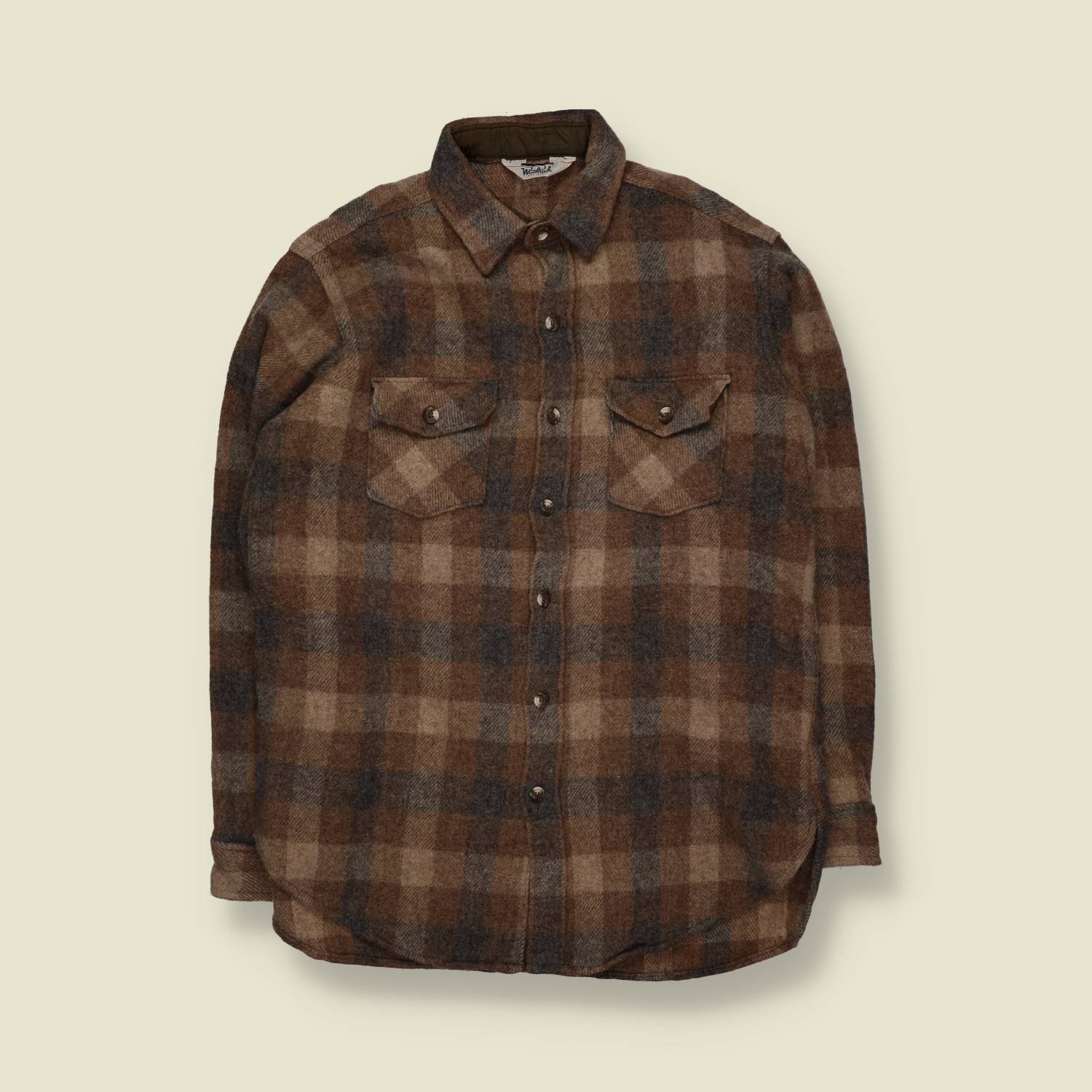 1980s | Woolrich | Wool Shirt | Brown Plaid - L