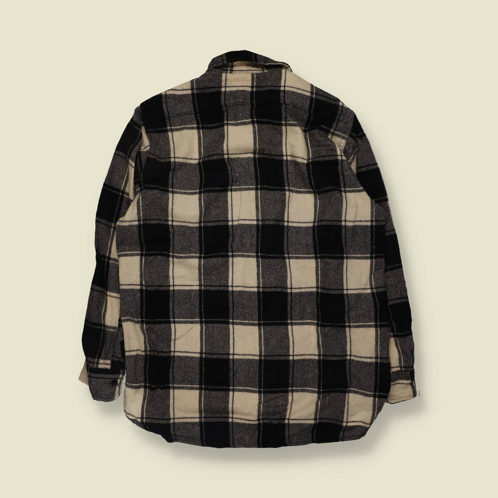 1990s | Woolrich | Wool Shirt | Black And Cream Plaid - L