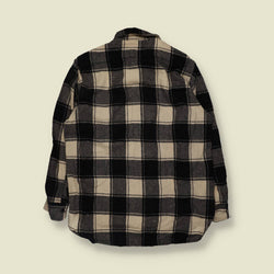 1990s | Woolrich | Wool Shirt | Black And Cream Plaid - L