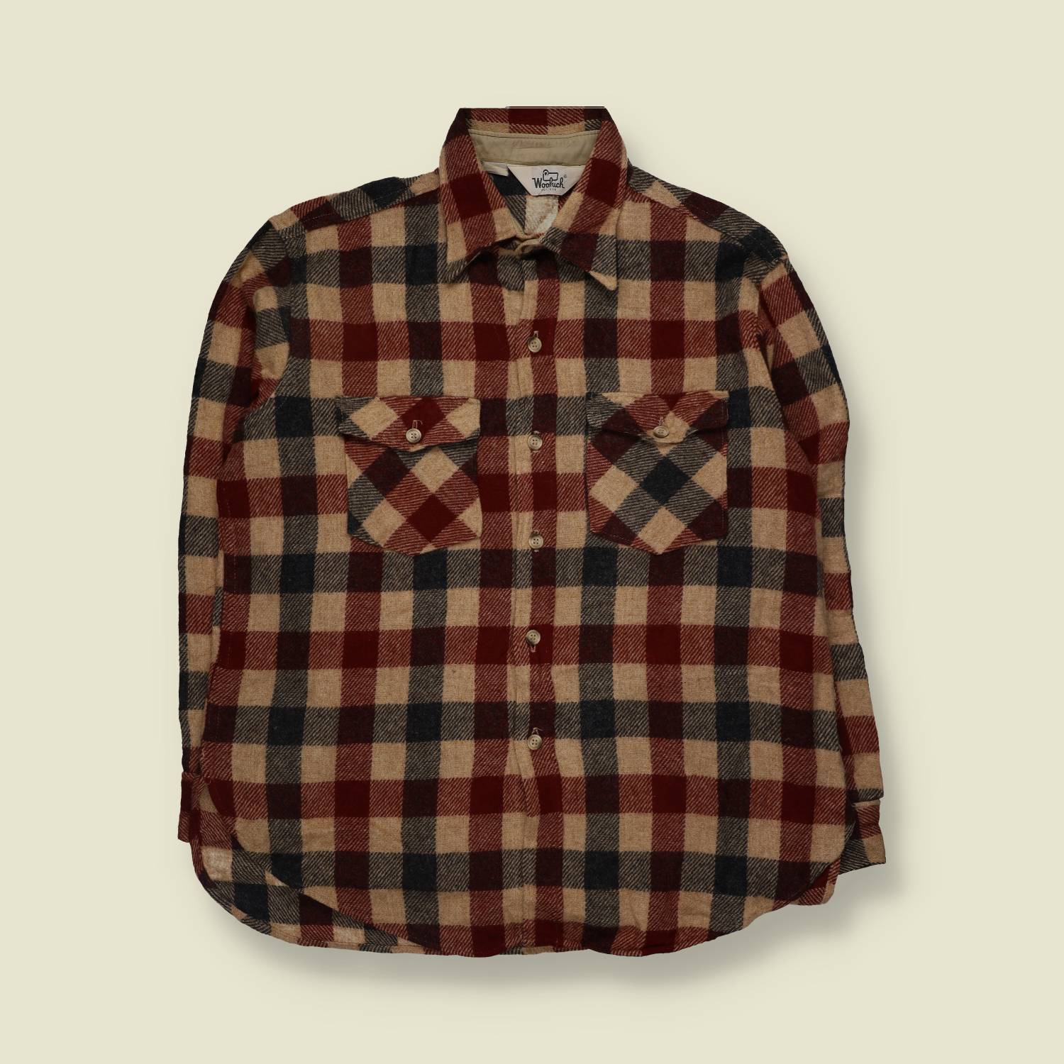 1970s | Woolrich | Wool Shirt | Red And Grey Plaid - XL