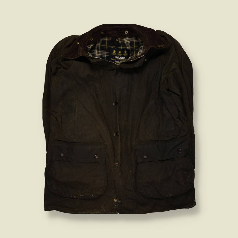 1990s | Barbour | Made In England | Border Waxed Jacket | Olive - XXL