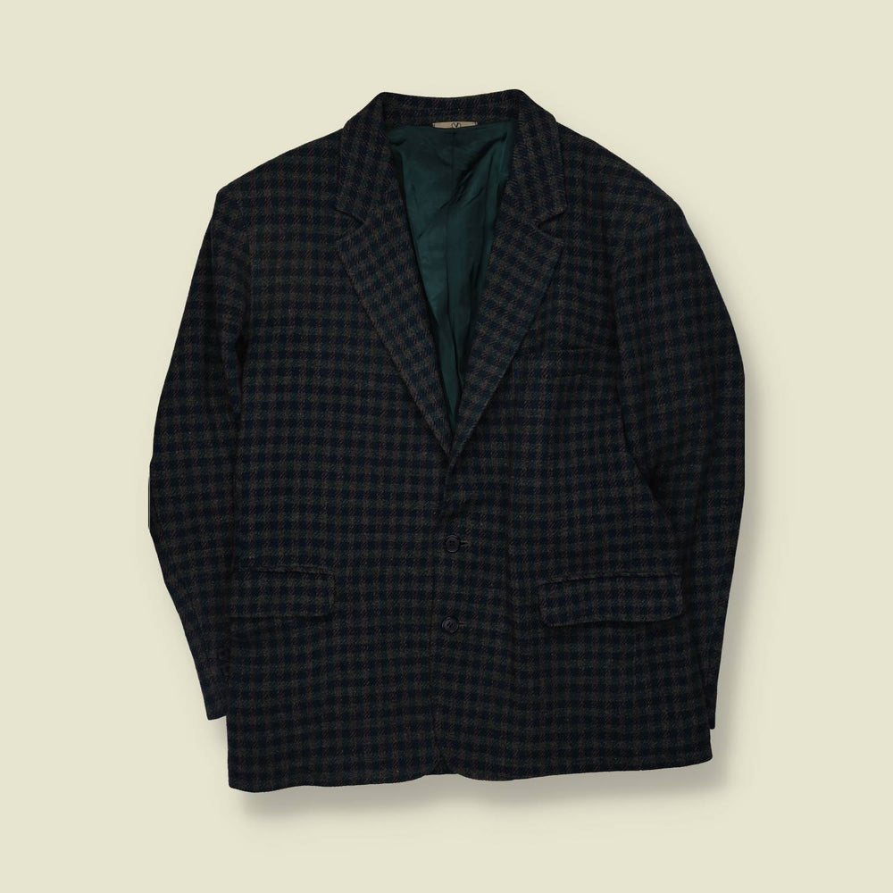 1990s | Valentino | Made In Italy | Check Blazer | Green And Navy - XL