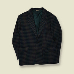 1990s | Valentino | Made In Italy | Check Blazer | Green And Navy - XL