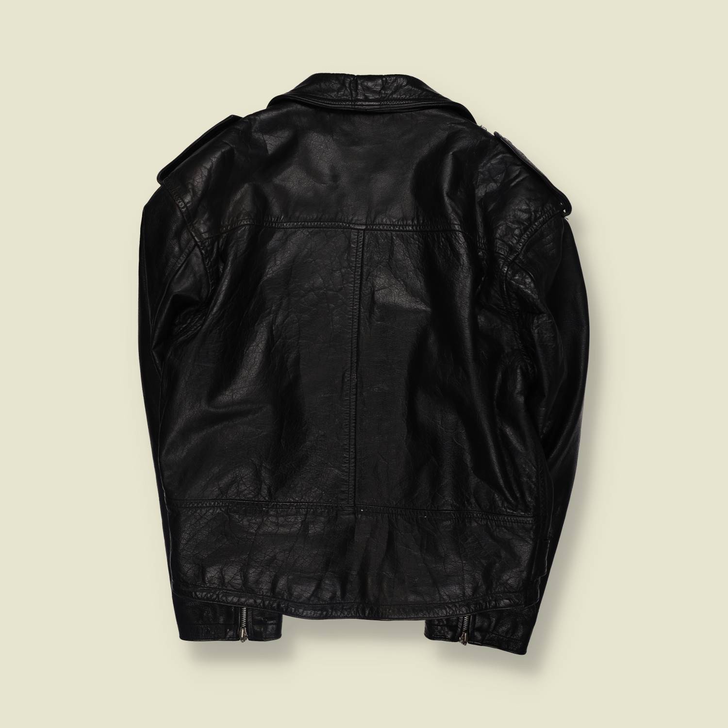 1980s | John F. Gee | Heavy Leather Biker Jacket | Black - XL