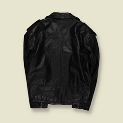 1980s | John F. Gee | Heavy Leather Biker Jacket | Black - XL