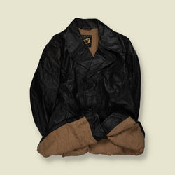 1960s | Lined Leather Coat | Black - XXL