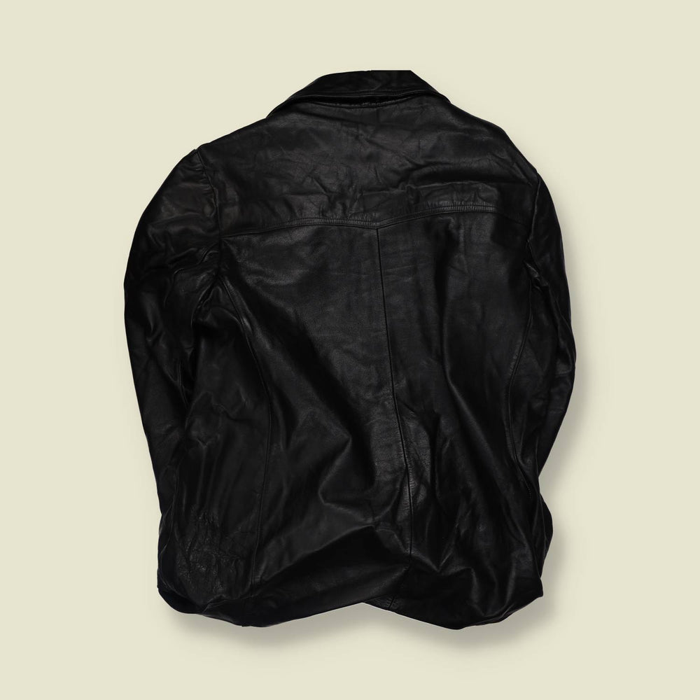 1960s | Lined Leather Coat | Black - XXL